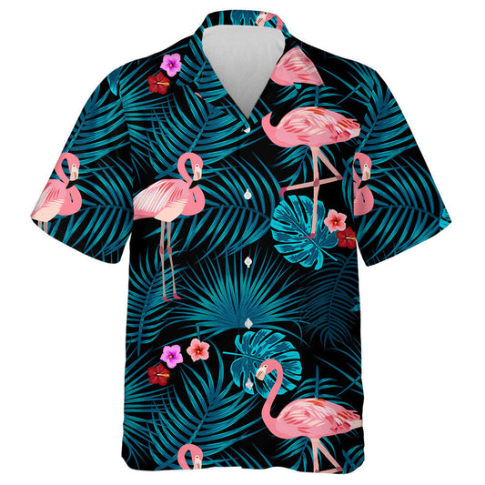 Duilleoga Gorma Trópaiceacha Flamingo Agus Bláthanna Léine haváíais, haváís don bhronntanas