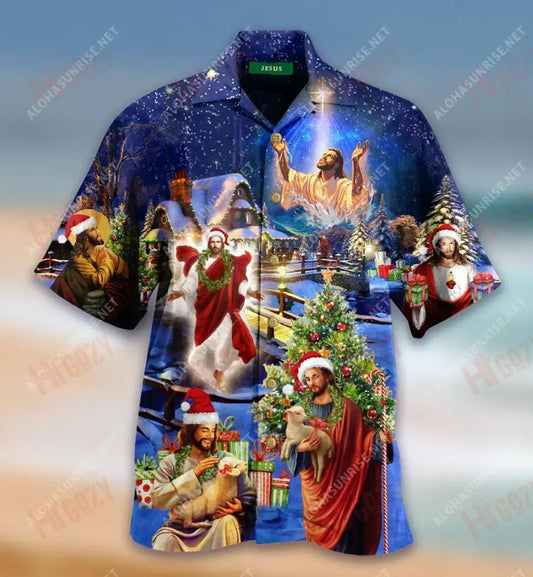 Tosaíonn an Nollaig le Críost Léinte Haváise Gearr Unisex Caitheamh aimsire Léinte haváíais Léinte haváíais Oirbheartaíochta Léinte haváíais do Mhná, Bronntanas Léine haváíais, Bronntanas Nollag