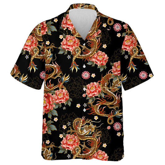 Chinese Traditional Dragon Peonies And Sakura Hawaiian Shirt, Hawaiian For Gift