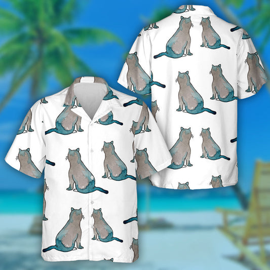Cute Cats In Grey And Green Colors Hawaiian Shirt, Hawaiian Shirt Gift, Christmas Gift