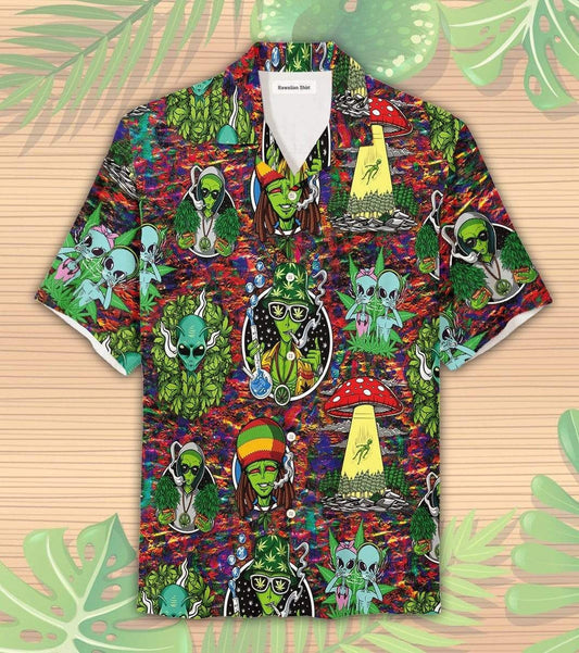 Hippie Trippy Alien Smoke Weed Hawaiian Shirt, Hawaiian For Gift
