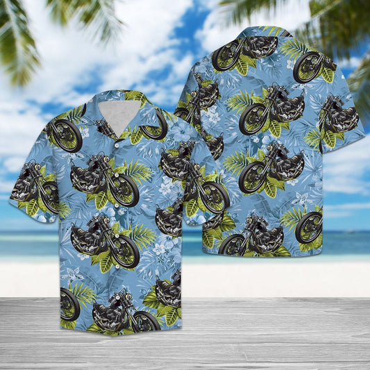 Cool Motorbike Tropical Palm Leaves Summer Vacation Themed Hawaiian Shirt, Hawaiian Shirt Gift, Christmas Gift