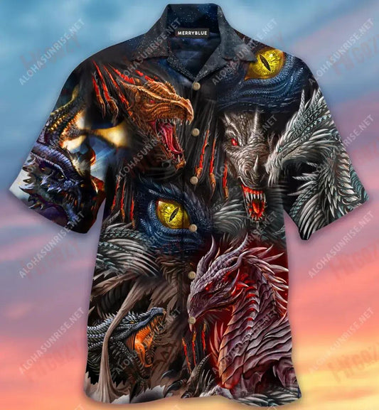 Ní Mharaíonn Dóiteáin Dragon Bears sé Dragon Unisex Léine Haváís Aigéan Muinchille Gearr Léinte Haváís is Fearr Léinte Greannmhar Haváís, Léine Haváís, Bronntanas Nollag