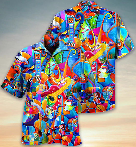 Music Multicolor Playing Guitar Unique Design Hawaiian Shirt,Hawaiian Shirt Gift, Christmas Gift