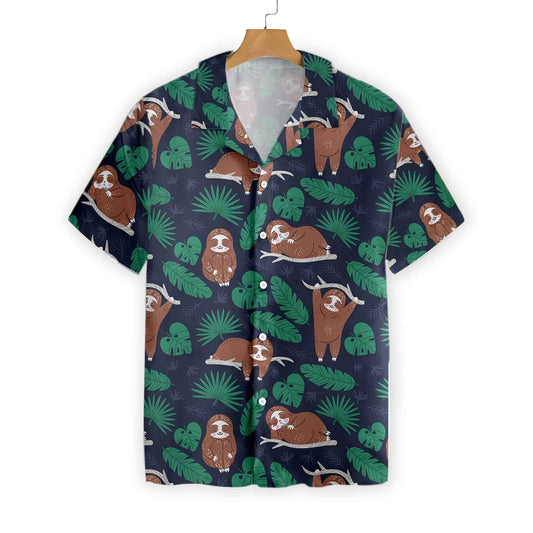 Lazy Sloth And Tropical Leaves Design Hawaiian Shirt, Hawaiian For Gift