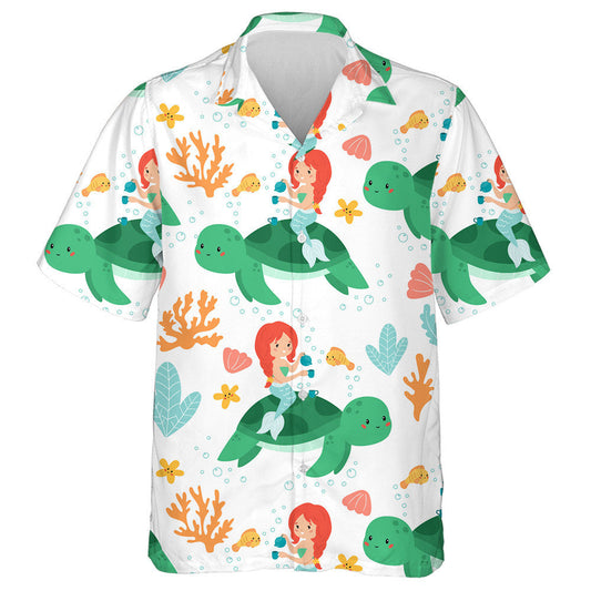 Kawaii Mermaid With Turtle Tea Time Hawaiian Shirt, Hawaiian For Gift