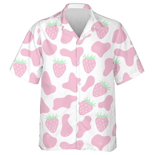 Cartoon Cow Skin Texture And Strawberries Hawaiian Shirt, Hawaiian For Gift