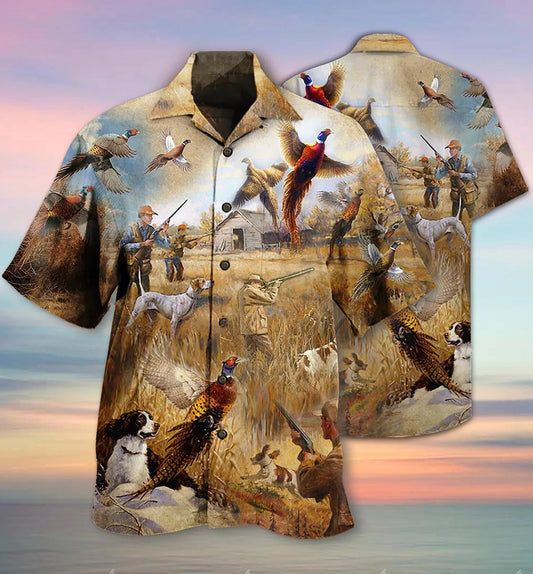 Pheasant Hunting Animals Running Away Hawaiian Shirt,Hawaiian Shirt Gift, Christmas Gift