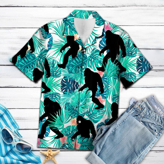 Bigfoot Walking In Tropical Forest Hawaiian Shirt, Hawaiian For Gift