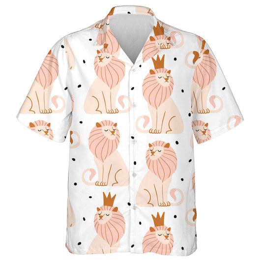 Beautiful Pink Lion With Gold Crown Hawaiian Shirt, Hawaiian For Gift