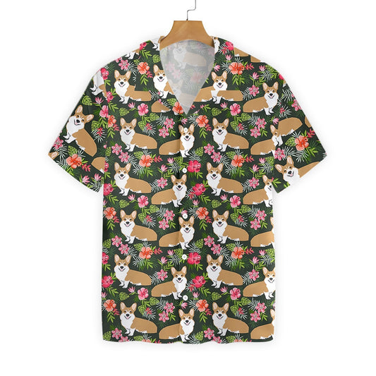 Into Pet Corgi Tropical Flower Design Hawaiian Shirt, Hawaiian For Gift