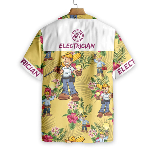 Electrician The Blooming On Yellow Design Hawaiian Shirt,Hawaiian Shirt Gift, Christmas Gift