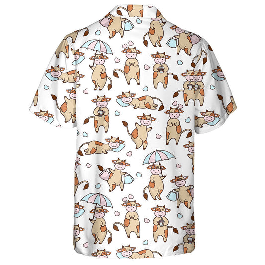 Cartoon Funny Cow Beige With Brown Spots Hawaiian Shirt, Hawaiian Shirt Gift, Christmas Gift