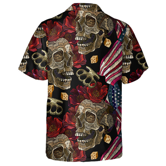 Skulls Bróidnéireacht Rósanna Bláthanna Prás Knuckles Léine Haváís Bratach Mheiriceá, Bronntanas Léine Haváís, Bronntanas Nollag