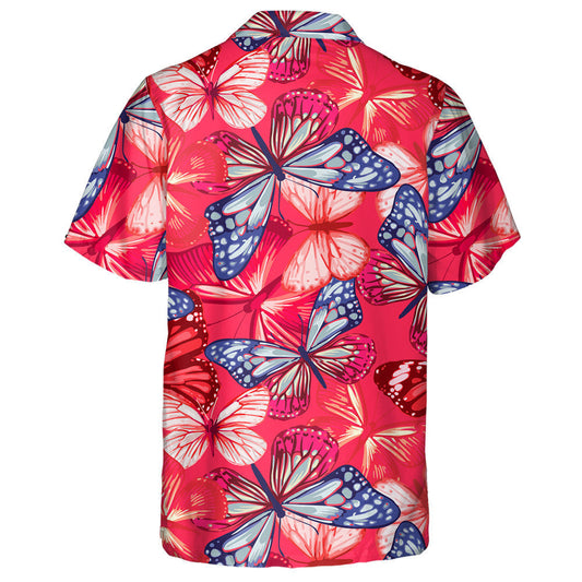 Marine Style With Butterflies Of Red And Blue Hawaiian Shirt, Hawaiian Shirt Gift, Christmas Gift