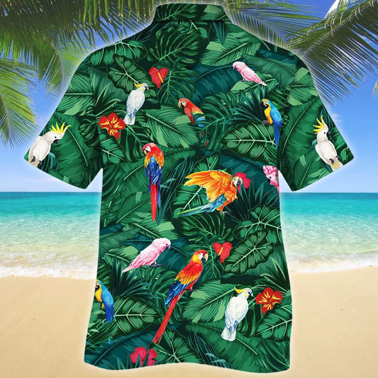 Tropical Parrots Dark Green Theme Lovers Gift Hawaiian Shirt, Hawaiian Shirt Gift, Christmas Gift