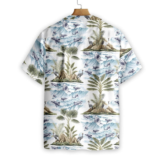 Shark And Leaves On White Background Pattern Hawaiian Shirt, Hawaiian Shirt Gift, Christmas Gift