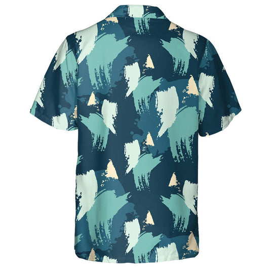 Aqua Blue Oil Painting Brush Pattern Camo Military Hawaiian Shirt, Hawaiian Shirt Gift, Christmas Gift