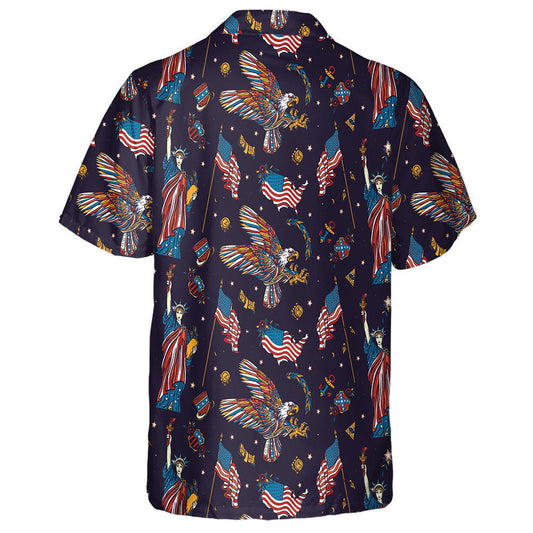 Symbols Of The USA Statue Liberty Eagle Flag Pattern Hawaiian Shirt, Hawaiian Shirt Gift, Christmas Gift