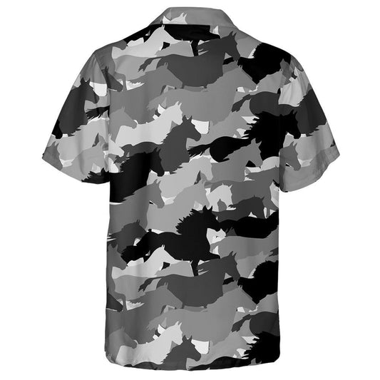 Herd Of Horses Skipping In Black And White Hawaiian Shirt, Hawaiian Shirt Gift, Christmas Gift