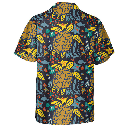 Handdrawn Turtles Sea With Various Marine Animals Hawaiian Shirt, Hawaiian Shirt Gift, Christmas Gift