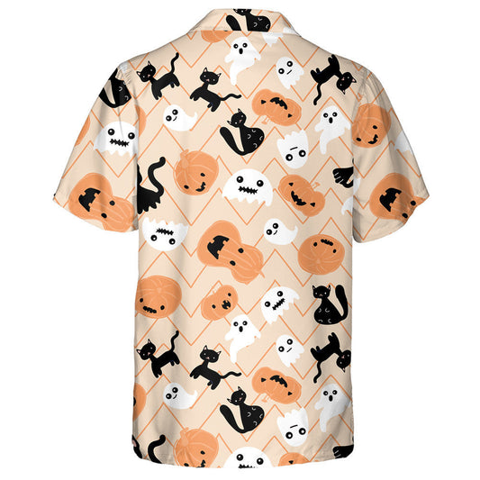 Oíche Shamhna Cat Dubh Ghost Pumpkin an Fhómhair Léine Uafásach Haváís, Bronntanas Léine Haváís, Bronntanas Nollag