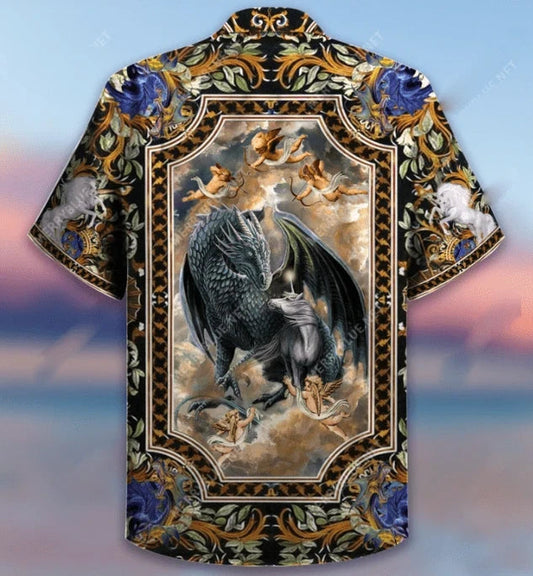 Dragon And Unicorn In The Heaven Hawaiian Shirt,Hawaiian Shirt Gift, Christmas Gift