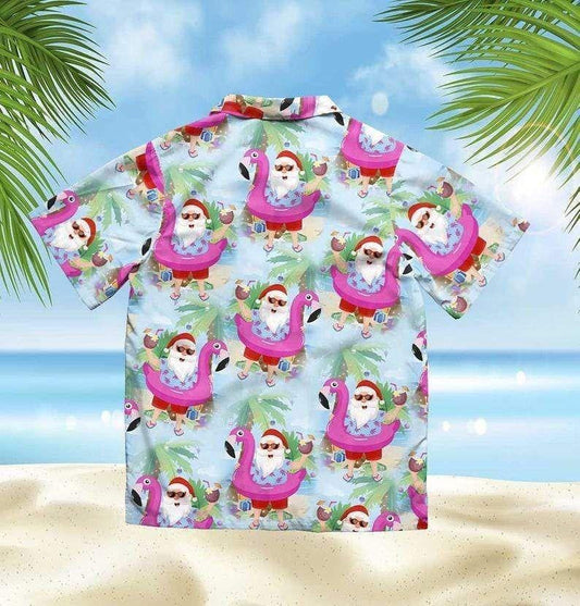 Christmas Santa Claus With Flamingo Funny Hawaiian Shirt, Hawaiian For Gift