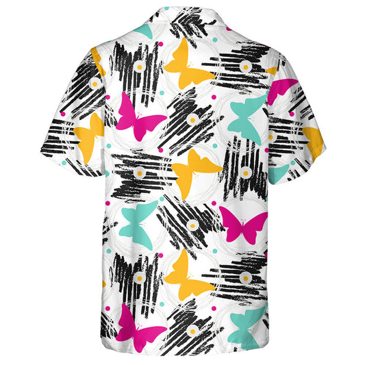 Hand Drawn With Grunge Textures And Butterflies Hawaiian Shirt, Hawaiian Shirt Gift, Christmas Gift