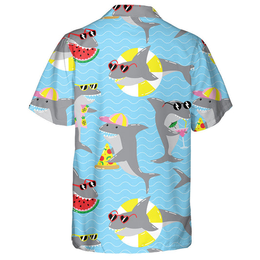 Summer Holiday Pattern With Cool Sharks In Sunglasses Hawaiian Shirt, Hawaiian Shirt Gift, Christmas Gift