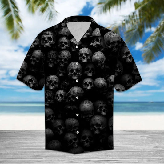 Gothic Style Skull Awesome Dark Themed Hawaiian Shirt, Hawaiian Shirt Gift, Christmas Gift