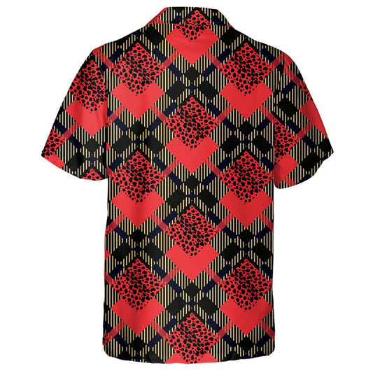 Scottish Red Tartan Grunge With Leopard Spots Hawaiian Shirt, Hawaiian Shirt Gift, Christmas Gift
