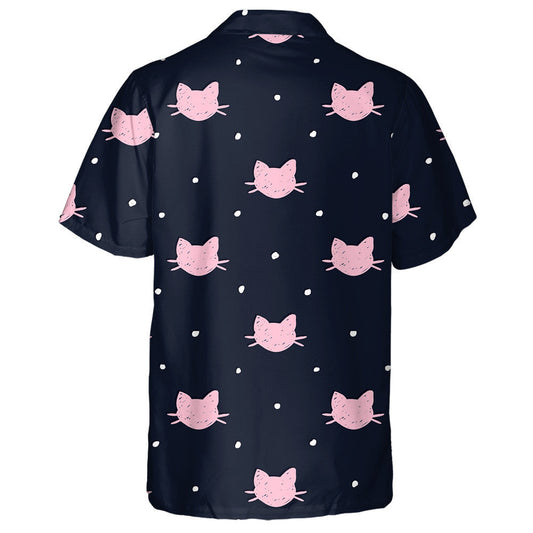 Hand Drawn Pink Cats Head And Snow Hawaiian Shirt, Hawaiian Shirt Gift, Christmas Gift