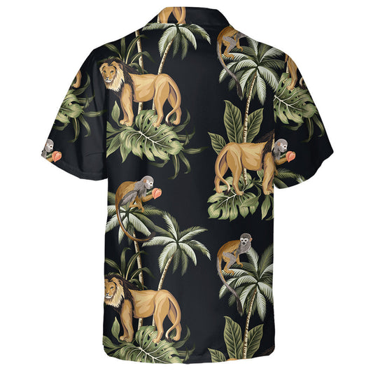 Vintage Palm Tree Lion Moncaí Ainmhithe Léine Haváís Floral, Bronntanais Léine Haváís, Bronntanas Nollag