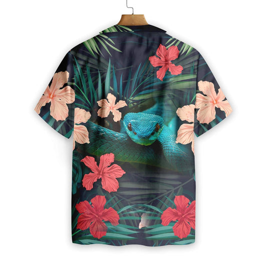 Tropical Leaf And Blue Snake Pattern Hawaiian Shirt,Hawaiian Shirt Gift, Christmas Gift