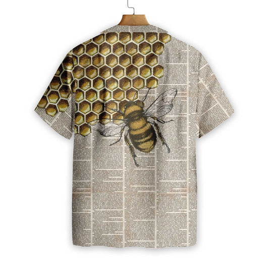 Vintage Honey Bee Design Hawaiian Shirt Magazine Background,Hawaiian Shirt Gift, Christmas Gift