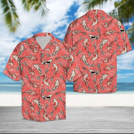 Red Koi Fish Flower Awesome Background Design Hawaiian Shirt, Hawaiian Shirt Gift, Christmas Gift