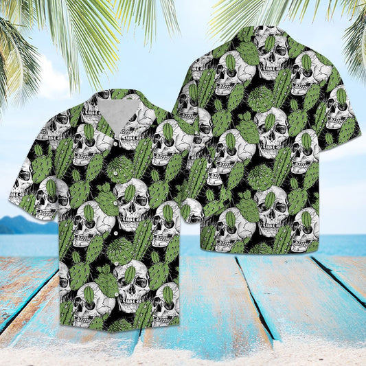 Green Cactus With White Skull Head Hawaiian Shirt,Hawaiian Shirt Gift, Christmas Gift