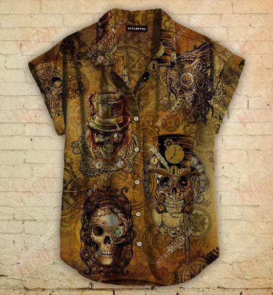 Skull Steampunk Short Léinte Haváís Aigéan T Léinte Haváís Léinte Craicne Haváís Léinte haváíais do Mhná, Bronntanais Léine haváíais, Bronntanas Nollag