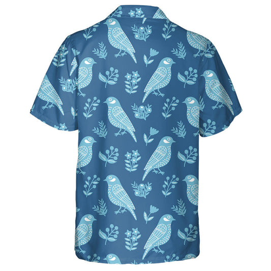 Retro Birsds And Floral On Blue Background Hawaiian Shirt, Hawaiian Shirt Gift, Christmas Gift
