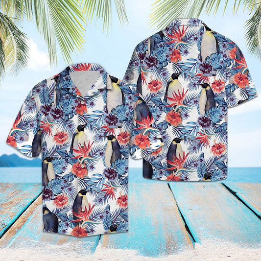 Hawaiian Shirt Classic Penguin With Hibiscus And Paradise Flowers, Hawaiian Shirt Gift, Christmas Gift