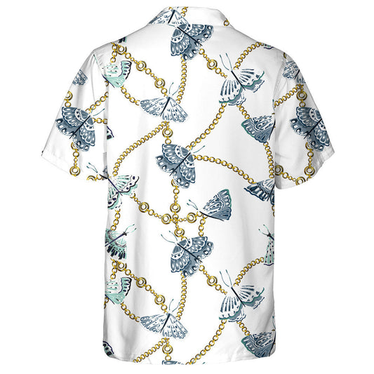 Spring Theme Golden Chain With Butterflies Hawaiian Shirt,Hawaiian Shirt Gift, Christmas Gift