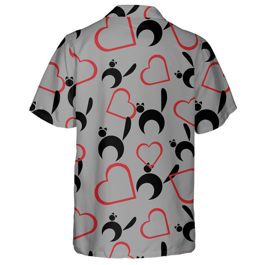 Black Cats In Moon Style And Hearts Hawaiian Shirt, Hawaiian Shirt Gift, Christmas Gift