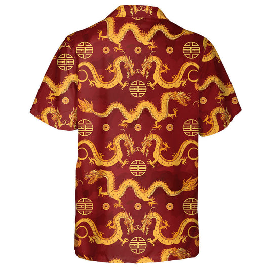 Gold Dragons Chinese Ornament On A Watercolor Hawaiian Shirt, Hawaiian Shirt Gift, Christmas Gift