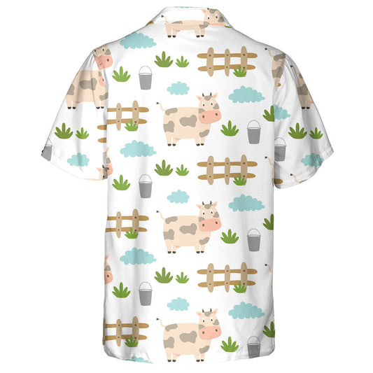 Hand Drawn Farm Elements With Cute Cow Hawaiian Shirt, Hawaiian Shirt Gift, Christmas Gift