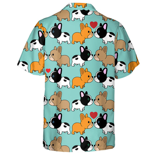Sweet Cartoon Couple Puppy French Bulldog Hawaiian Shirt, Hawaiian Shirt Gift, Christmas Gift