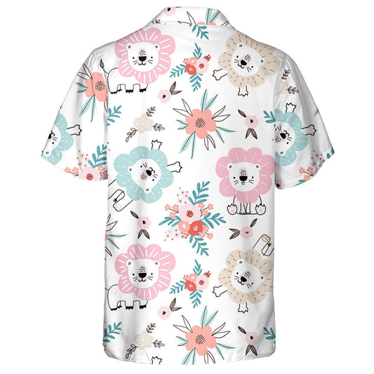 Funny Lions And Floral Elements Hawaiian Shirt,Hawaiian Shirt Gift, Christmas Gift
