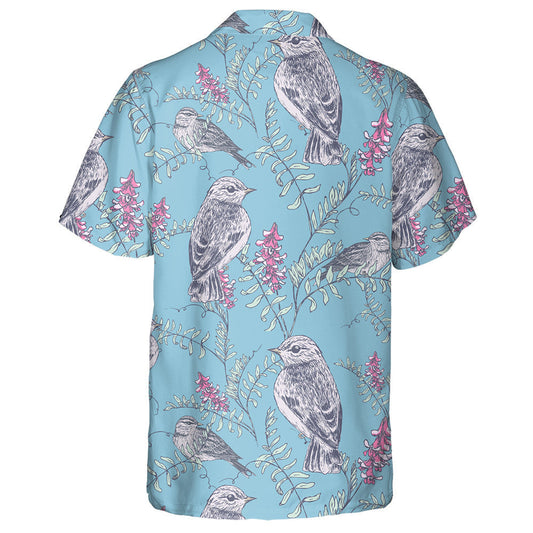 Retro Background With Birds Perched On Flower Branch Hawaiian Shirt, Hawaiian Shirt Gift, Christmas Gift