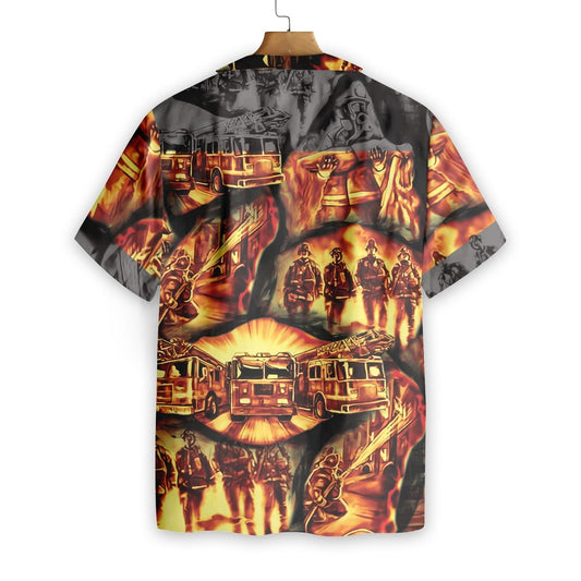 Firefighter Symbol In Fire Black Version Hawaiian Shirt,Hawaiian Shirt Gift, Christmas Gift