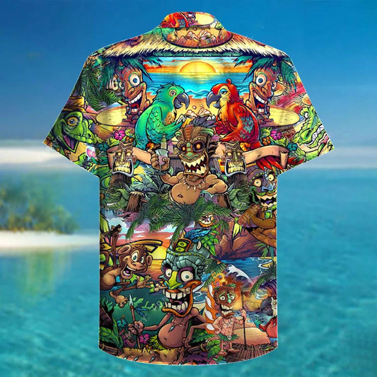 Colorful Art With Birds Totem Tiki Beach Hawaiian Shirt, Hawaiian Shirt Gift, Christmas Gift